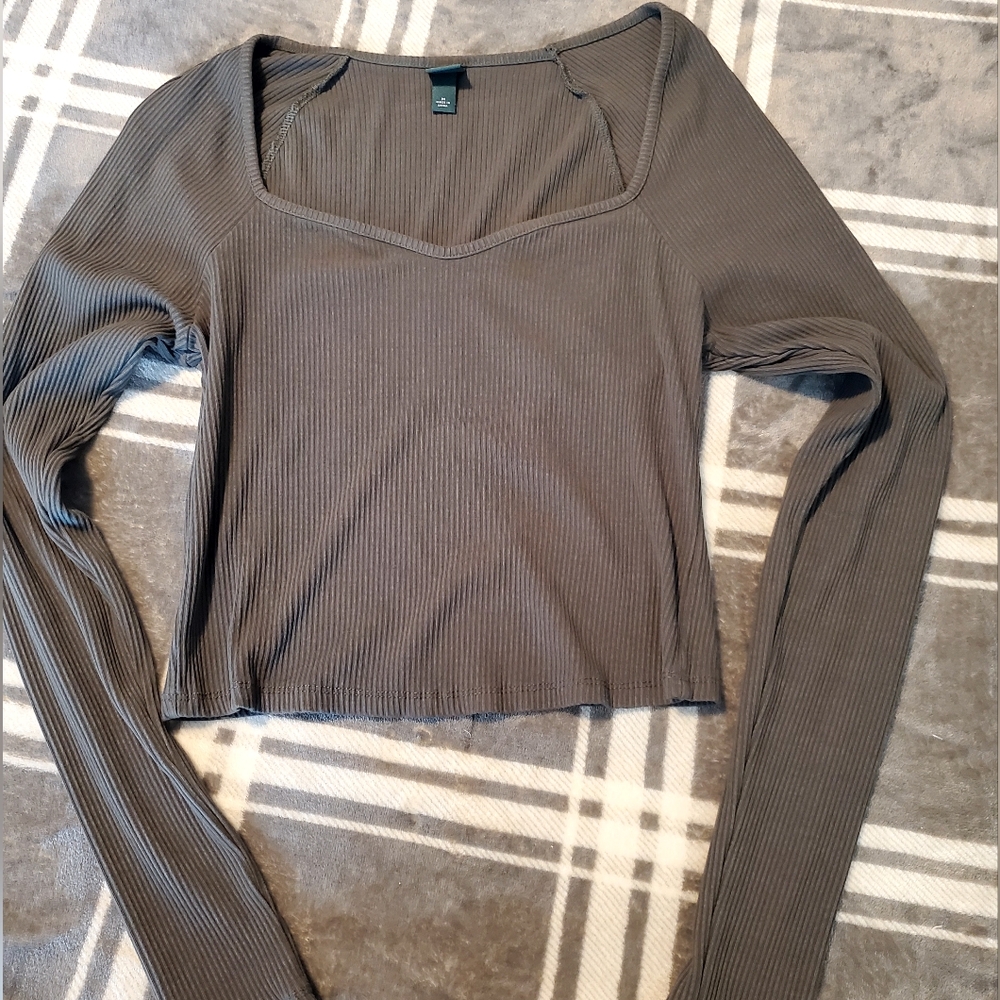 Greem Ribbed Long Sleeve Top